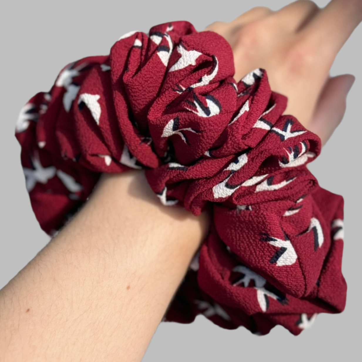 Burgundy Birdsong Ruffle Scrunchie