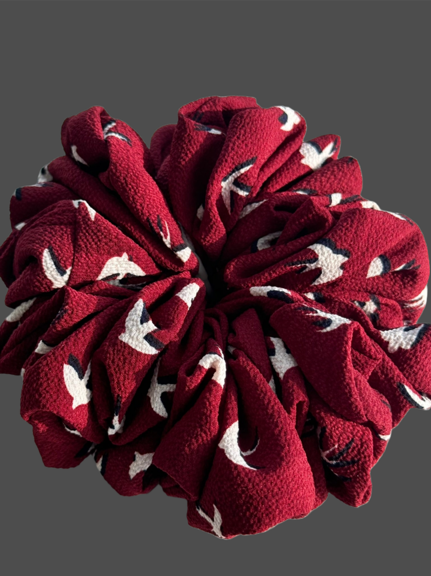 Burgundy Birdsong Ruffle Scrunchie