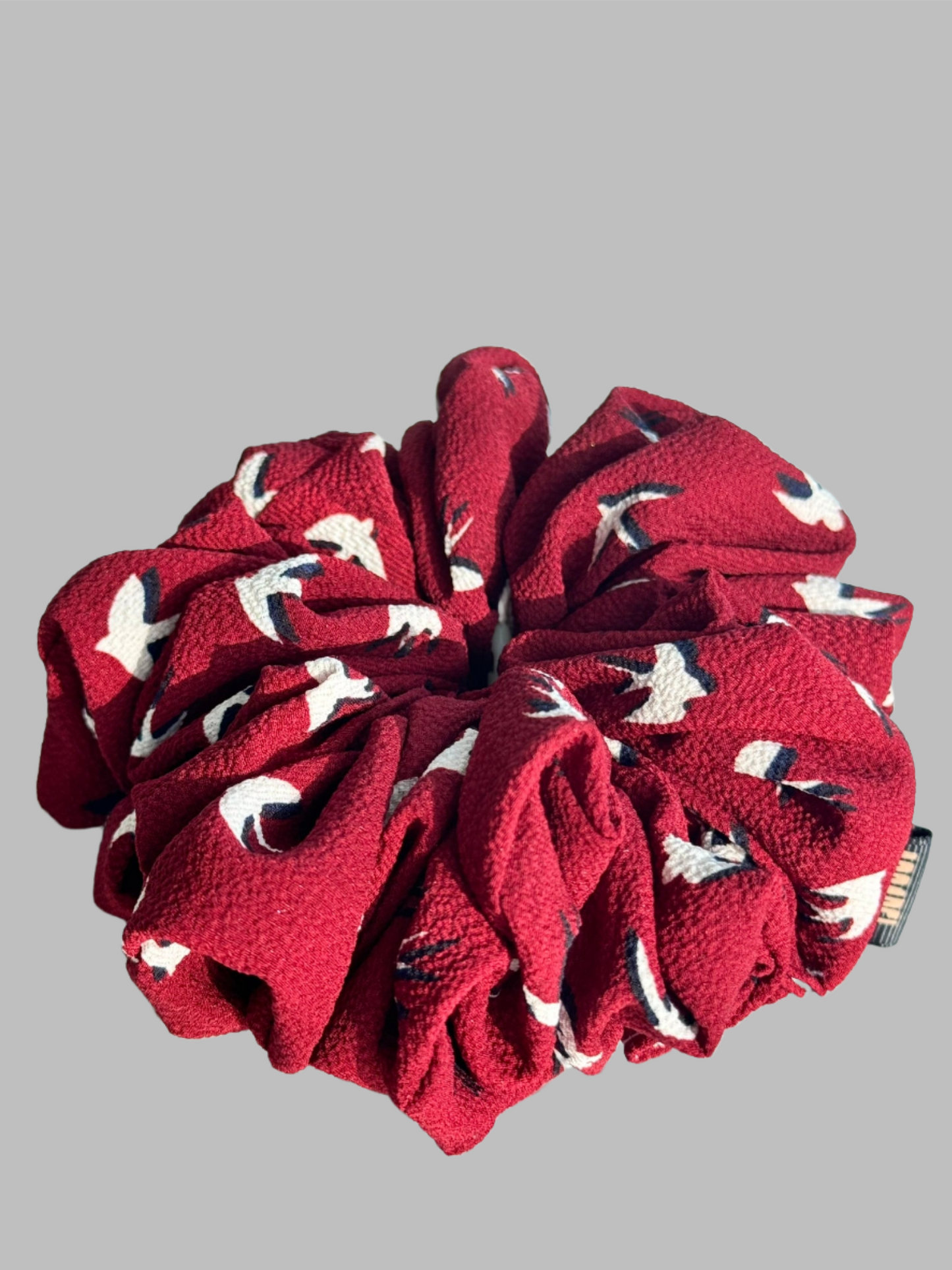 Burgundy Birdsong Ruffle Scrunchie